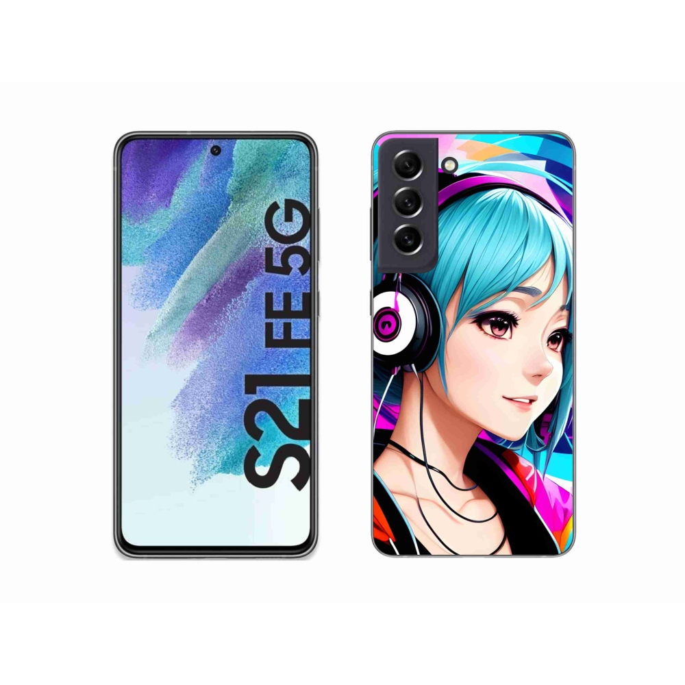 Gélový kryt mmCase na Samsung Galaxy S21 FE 5G - dievča so slúchadlami