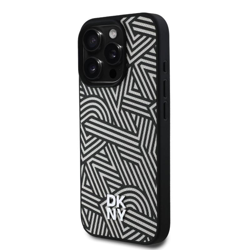 DKNY PU kožený zadný kryt Crosswalk Pattern Magsafe pre iPhone 16 Pro Ivory