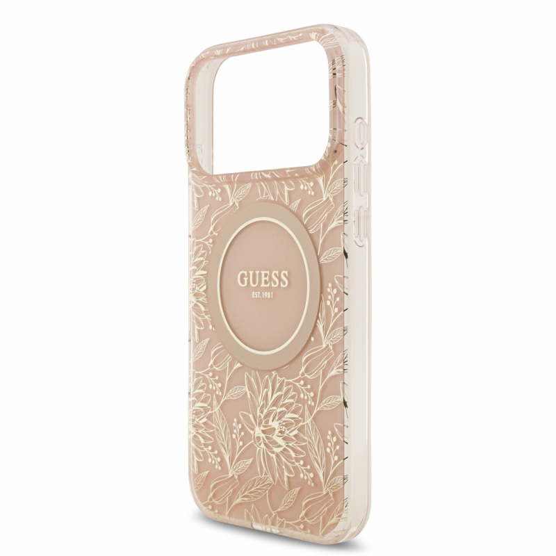 Guess IML Flowers Allover Strap MagSafe zadný kryt pre iPhone 18 Pro Max, ružový