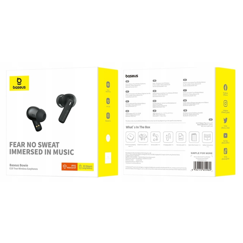 Bezdrôtové slúchadlá Baseus Bowie E19 Cluster Black