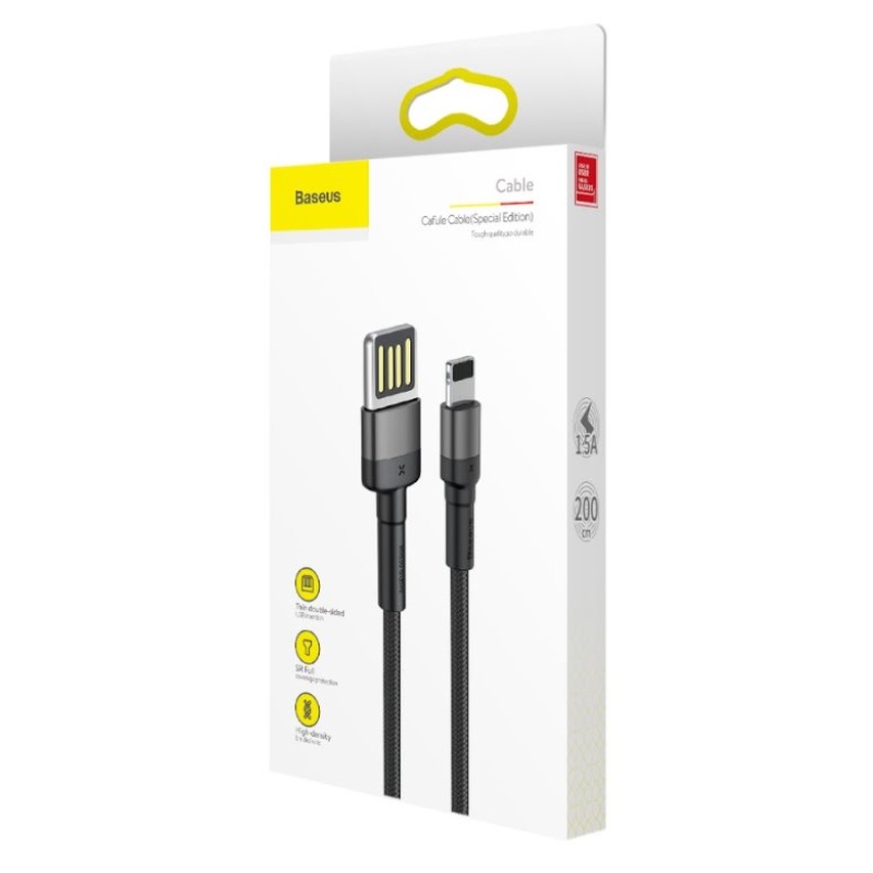 Baseus CALKLF-HG1 Cafule Kábel USB to Lightning Double Sided 1.5A 2m Grey/Black