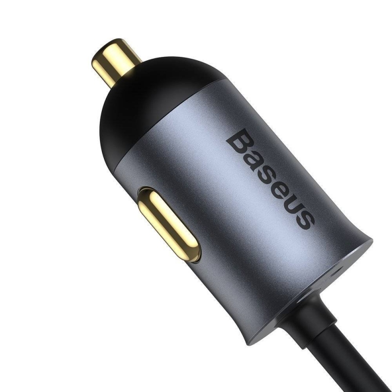 Baseus CCBT-A0G Rychlá Nabíječka do Auta s Prodlužovacím Kabelem 120W 2x USB + 2x USB-C Gray