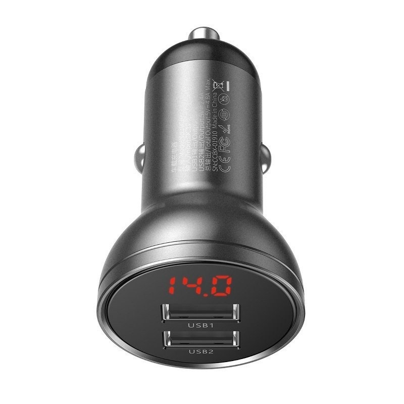 Baseus CCBX-0G Nabíjačka do Autá s Displejom 24W 2x USB Grey