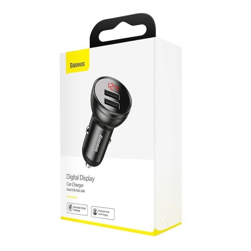 Baseus CCBX-0G Nabíjačka do Autá s Displejom 24W 2x USB Grey