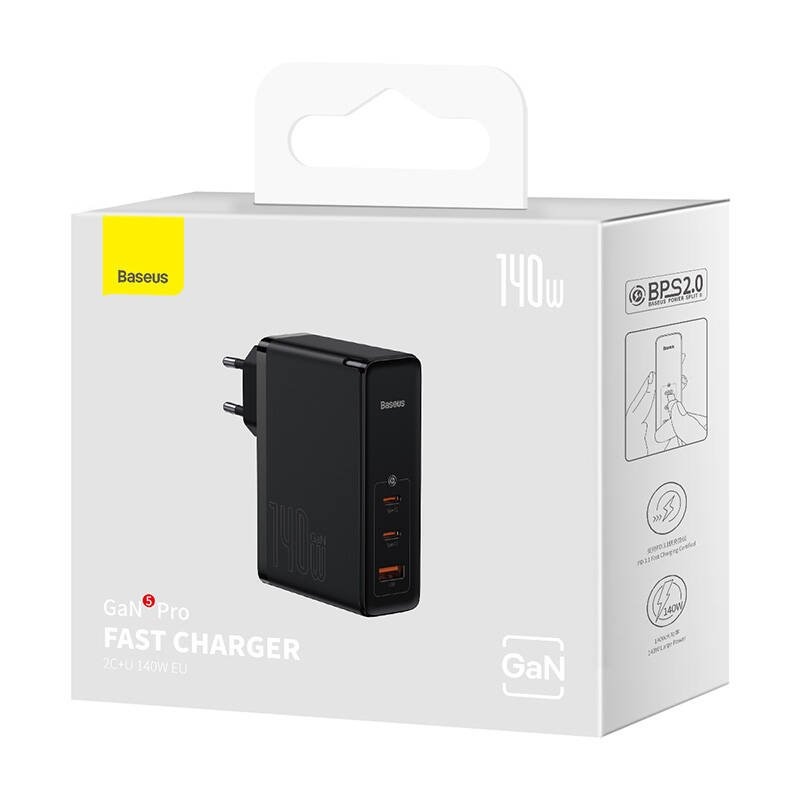 Baseus CCGP100201 GaN5 Pro Fast Nabíjačka USB + 2xUSB-C 140W Black