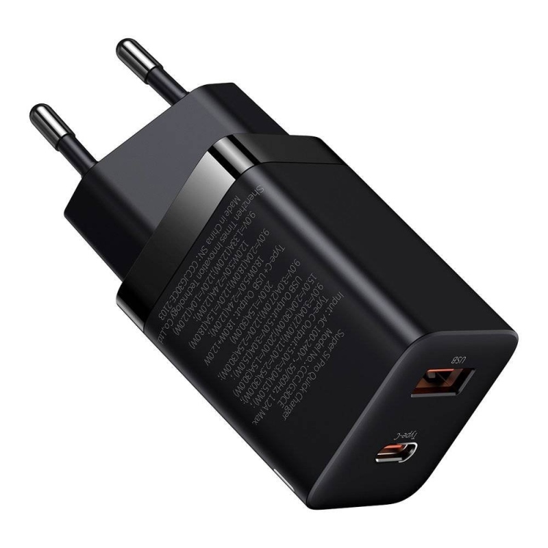 Baseus CCSUPP-E01 Super Si Quick Nabíjačka USB + USB-C 30W Black