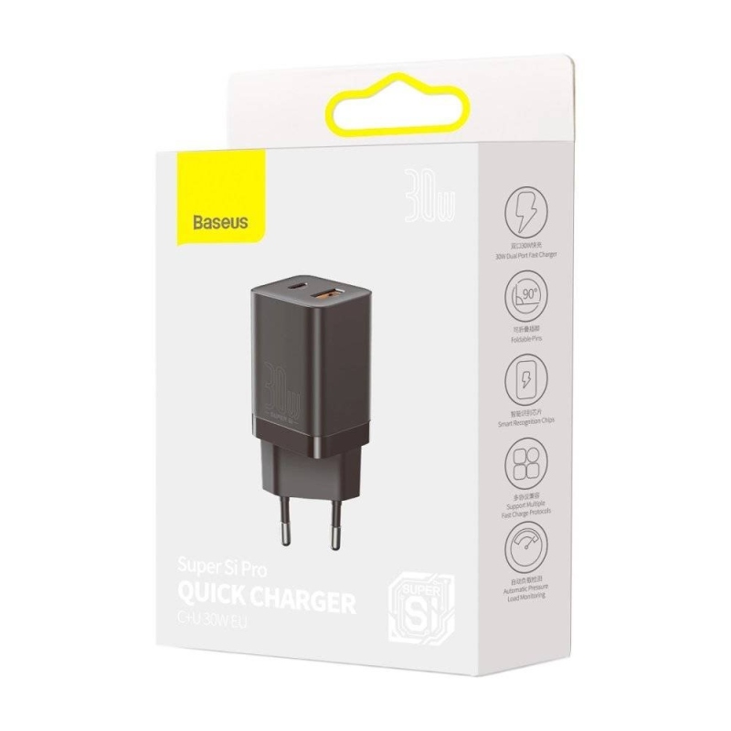 Baseus CCSUPP-E01 Super Si Quick Nabíjačka USB + USB-C 30W Black