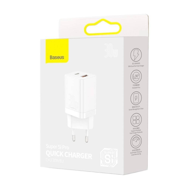 Baseus CCSUPP-E02 Super Si Quick Nabíjačka USB + USB-C 30W White