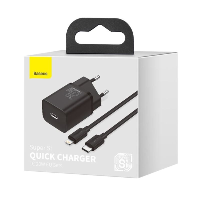 Baseus TZCCSUP-B01 Super Si Quick Nabíjačka USB-C 20W + Simple Wisdom Data Kábel USB-C to iP 1m Black