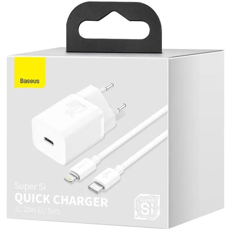 Baseus TZCCSUP-B02 Super Si Quick Nabíjačka USB-C 20W + Simple Wisdom Data Kábel USB-C to iP 1m White