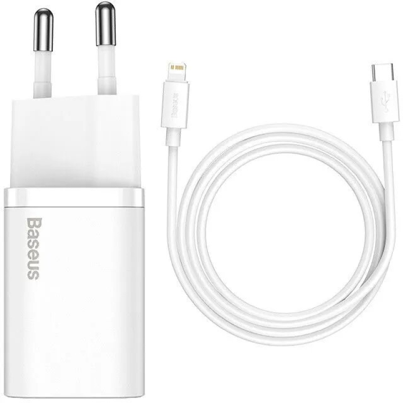 Baseus TZCCSUP-B02 Super Si Quick Nabíjačka USB-C 20W + Simple Wisdom Data Kábel USB-C to iP 1m White