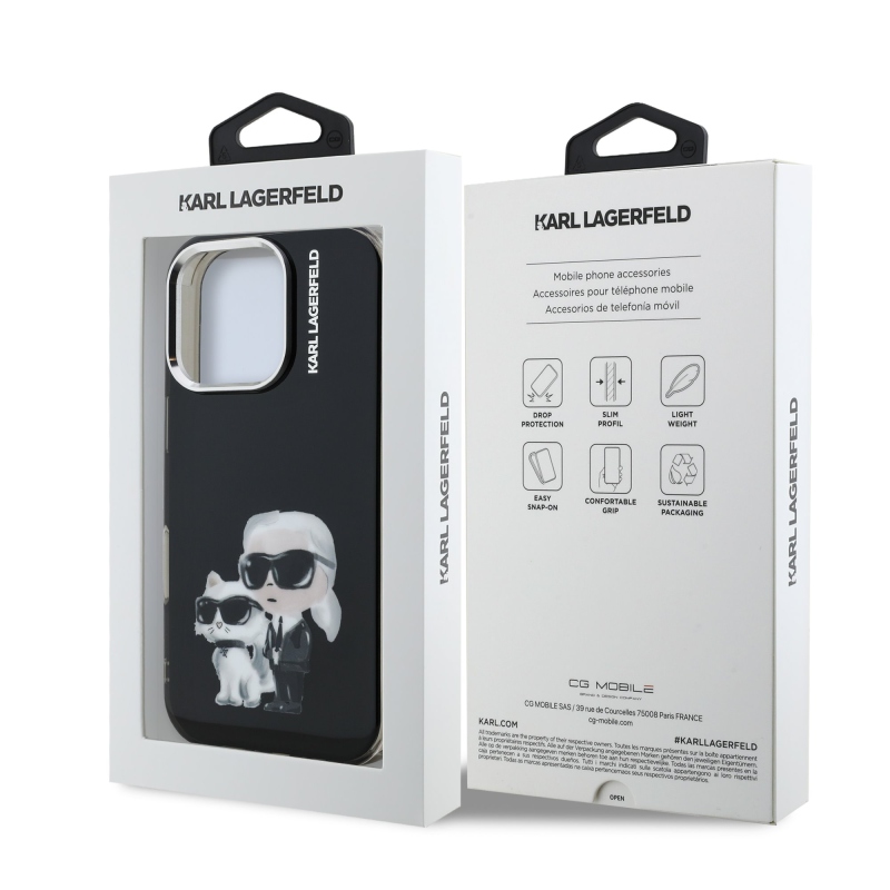 Karl Lagerfeld IML Aquarelle Karl and Choupette Zadní Kryt pro iPhone 16 Pro Max Black