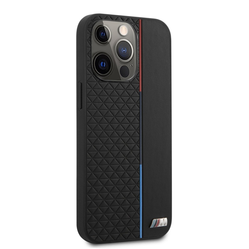 Zadný kryt BMW PU Triangles Tricolor Line pre iPhone 13 Pro Max Black