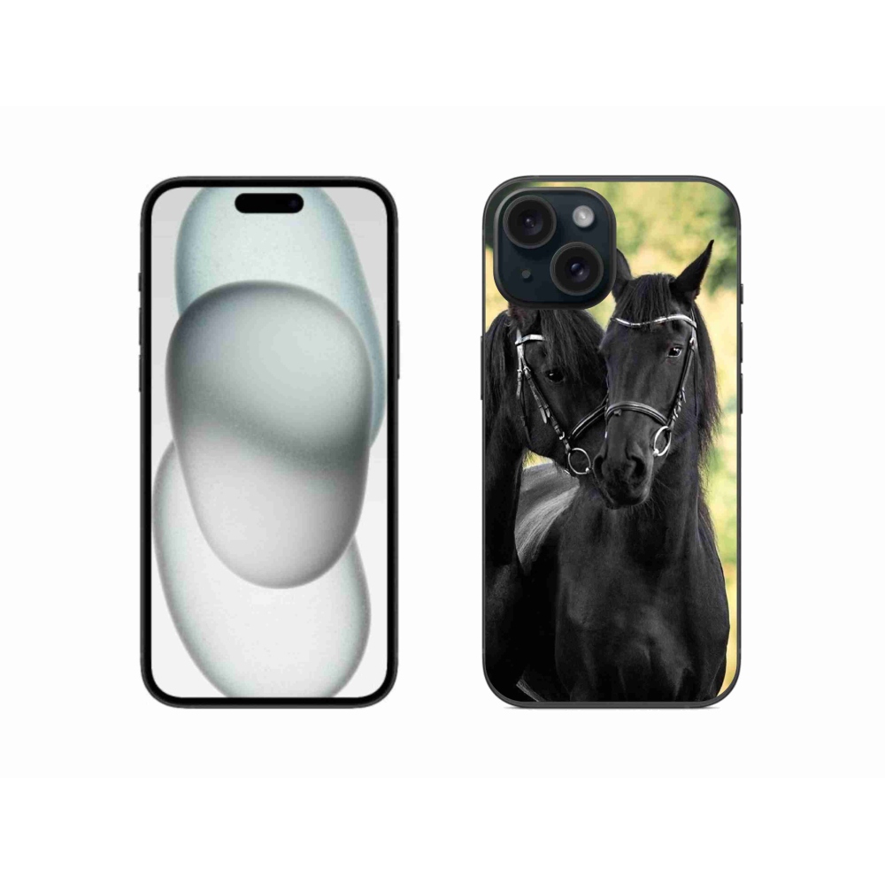 Gélový kryt mmCase na iPhone 15 - dva čierne kone