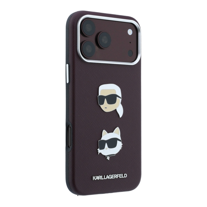 Karl Lagerfeld PU Semi Wrap Saffiano K&CH Heads zadný kryt pre iPhone 18 Pro v odtieni Burgundy