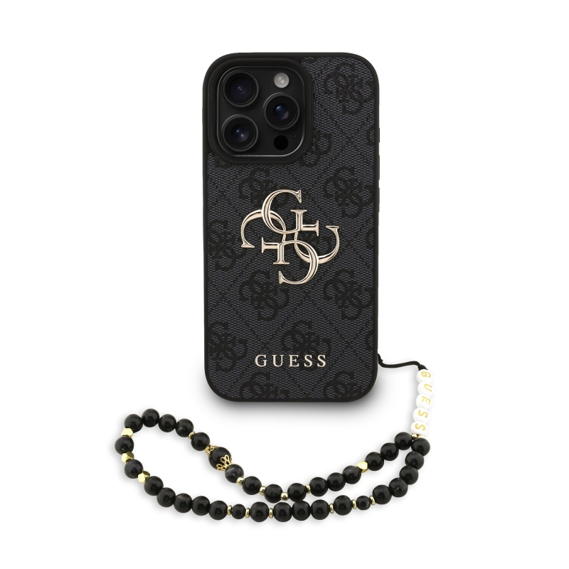 Guess PU 4G Metal Logo Strap Zadný Kryt pre iPhone 16 Pro Black