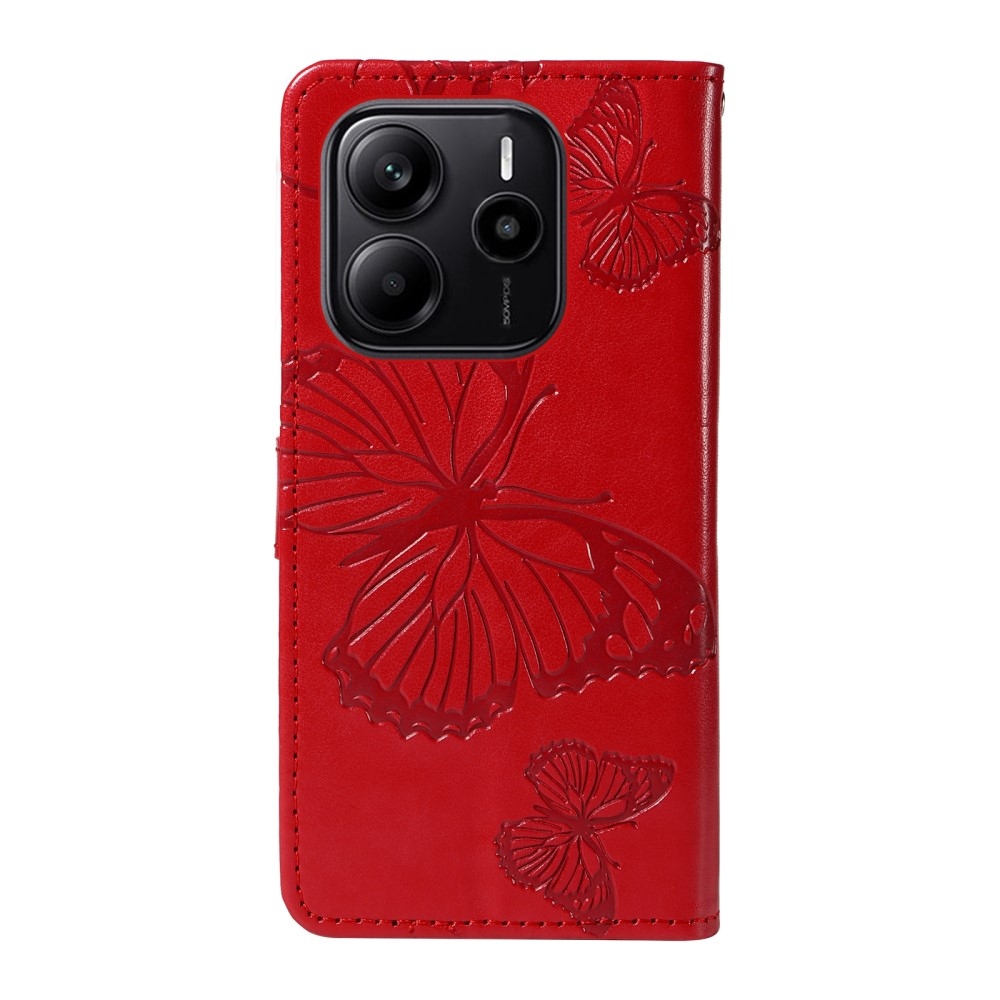 Big Butterfly knižkové púzdro na Xiaomi Redmi Note 14 - červené