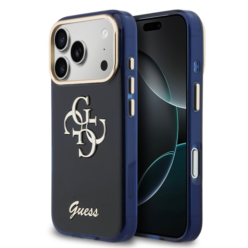 Guess IML 4G Script Metal Logo Zadný kryt pre iPhone 17 Pro Blue