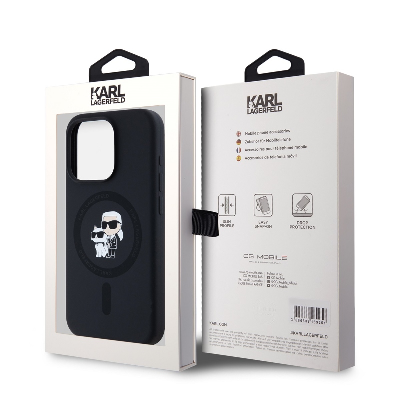 Karl Lagerfeld Liquid Silicone Karl and Choupette Magsafe Zadný Kryt pre iPhone 14 Pro Black