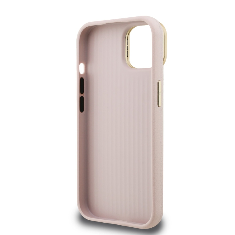 Guess PU Grained 4G Logo Stand Camera Frame Zadný Kryt pre iPhone 14 Pink