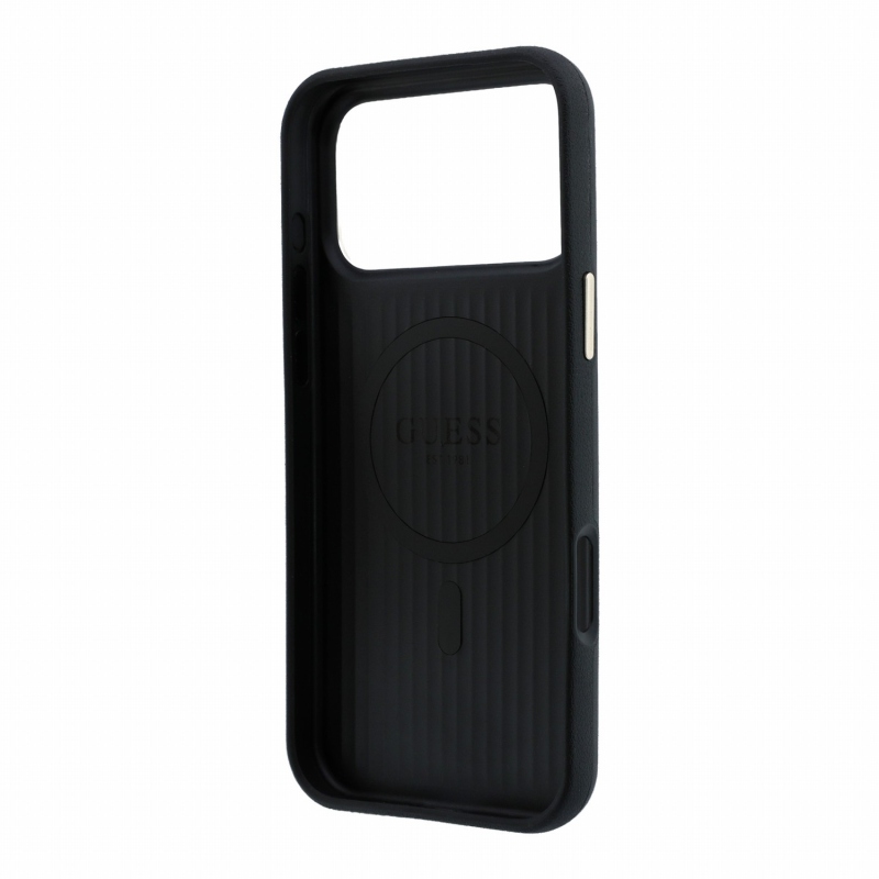 Guess PU Semi Wrap Perforated 4G Logo MagSafe zadný kryt pre iPhone 18 Pro, čierny