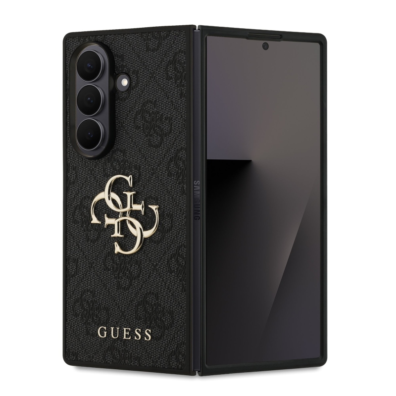 Guess PU 4G Kovový zadný kryt s logom pre Samsung Galaxy Z Fold 7 Grey
