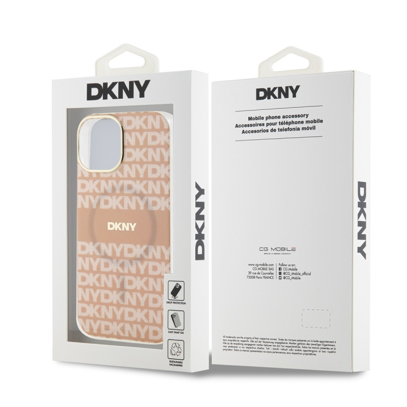 DKNY PC/TPU Repeat Pattern Tonal Stripe Magsafe Zadný Kryt pre iPhone 15 Pink