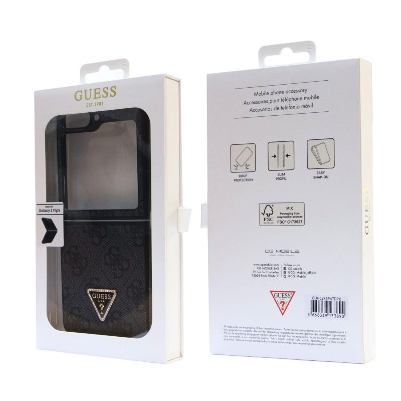 Guess 4G PU Leather Triangle Zadný Kryt pre Samsung Galaxy Z Flip 5 Black