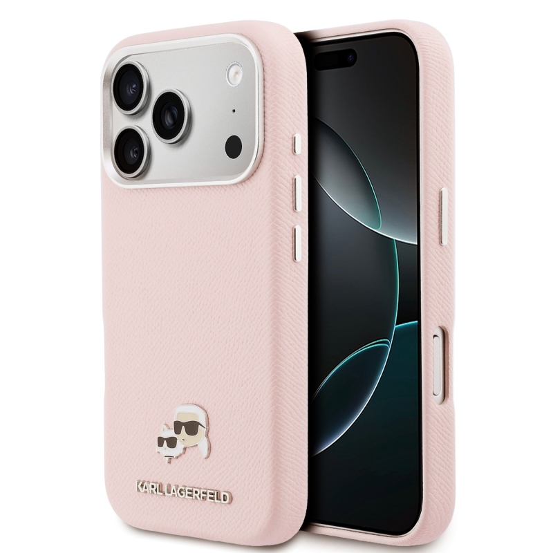Karl Lagerfeld PU Karl and Choupette Heads Pins MagSafe zadný kryt pre iPhone 17 Pro Pink