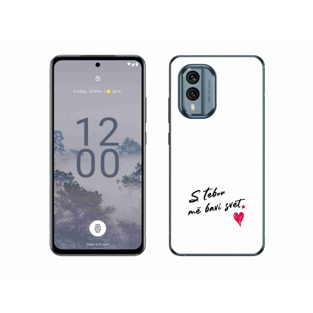 Gélový kryt mmCase na Nokia X30 5G - zamilovaný text 1 biele pozadie