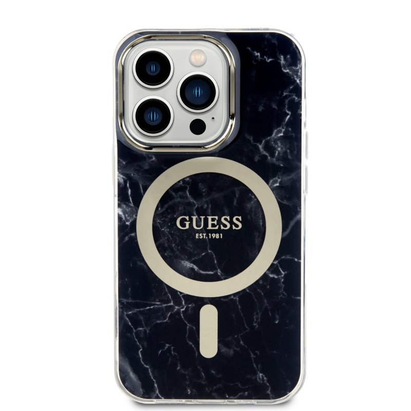 Guess IML Marble MagSafe Zadný Kryt pre iPhone 13 Pro Black