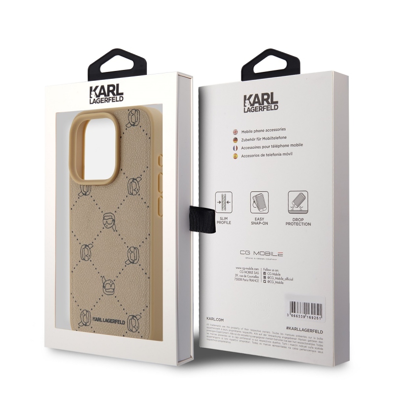 Karl Lagerfeld PU Karl Heads Pattern Magsafe Zadný Kryt pre iPhone 15 Pro Max Beige