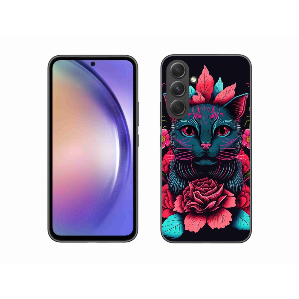 Gélový kryt mmCase na Samsung Galaxy A54 5G - kvety a mačka