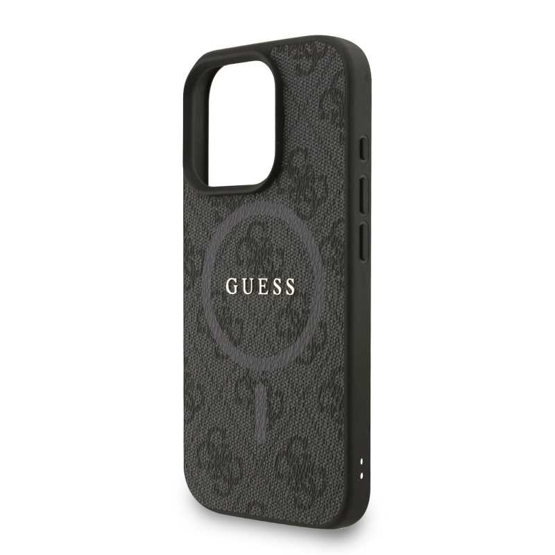 Guess PU Leather 4G Colored Ring Strap MagSafe Zadný Kryt pre iPhone 16 Pro Black