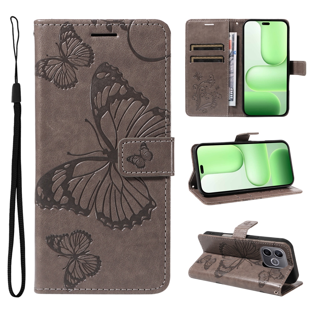 Big Butterfly knižkové puzdro na Honor 600 Lite 5G - šedé
