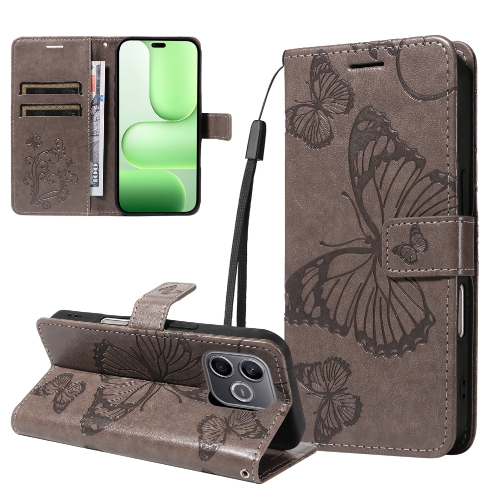 Big Butterfly knižkové puzdro na Honor 600 Lite 5G - šedé