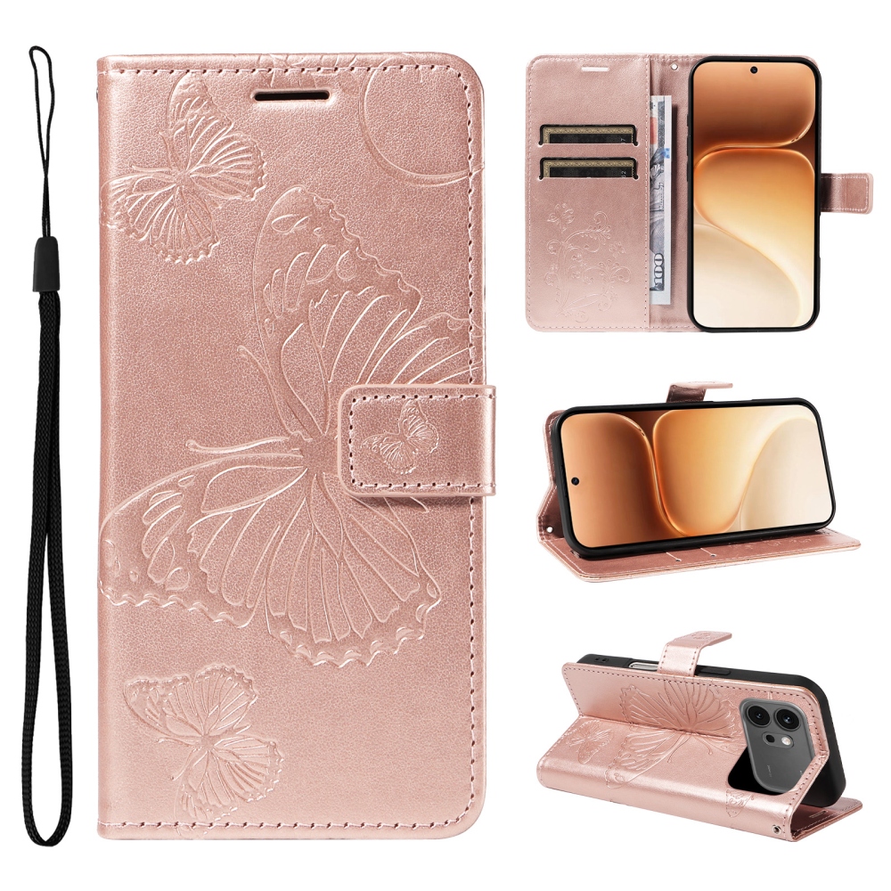 Big Butterfly knižkové puzdro na Honor 600 Pro 5G/Honor 600 5G - ružovozlaté
