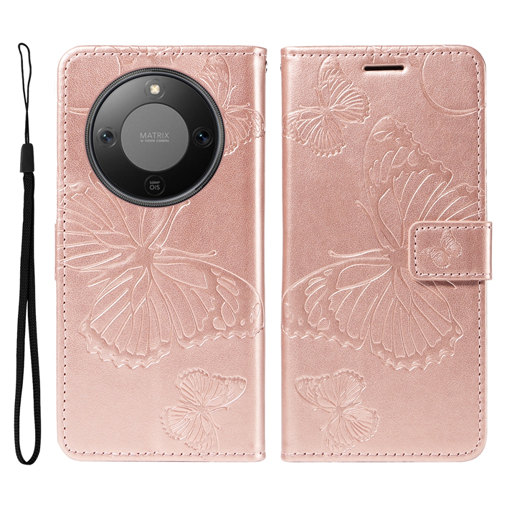 Big Butterfly knižkové puzdro na Honor Magic 8 Lite 5G - ružovozlaté