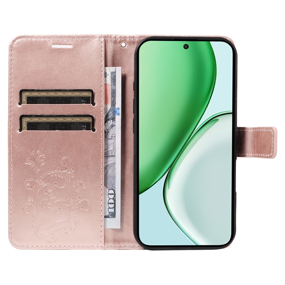 Big Butterfly knižkové puzdro na Honor Magic 8 Lite 5G - ružovozlaté