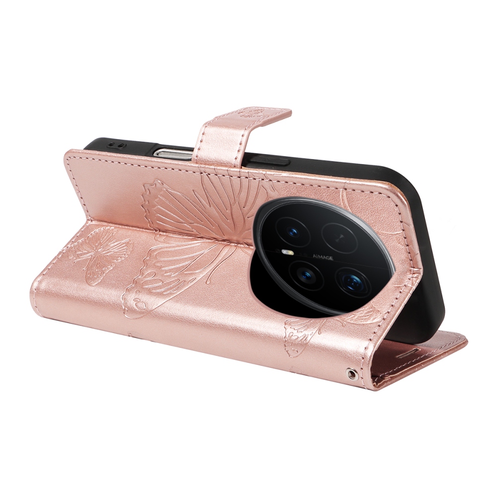 Big Butterfly knižkové puzdro na Honor Magic 8 Pro 5G - ružovozlaté