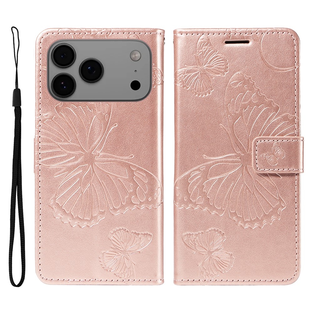 Big Butterfly knižkové púzdro na iPhone 18 Pro Max/17 Pro Max - ružovozlaté
