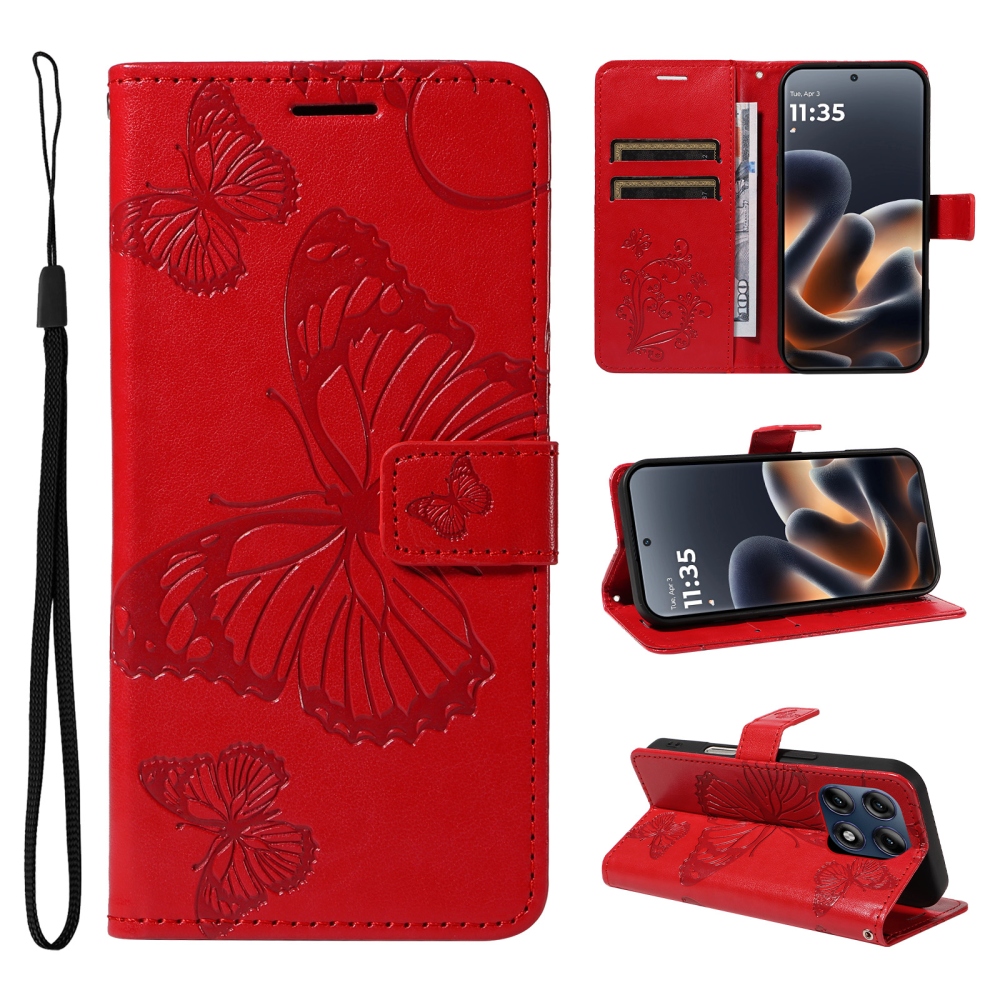 Big Butterfly knižkové púzdro na Motorola Edge 70 Pro 5G - červené