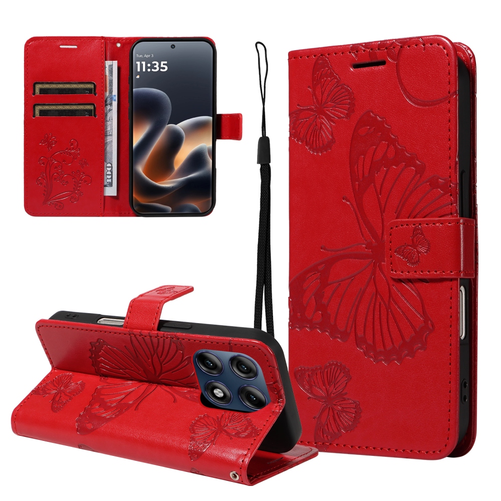 Big Butterfly knižkové púzdro na Motorola Edge 70 Pro 5G - červené