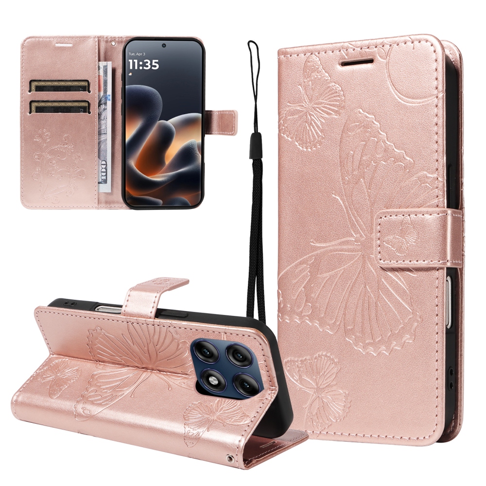 Big Butterfly knižkové púzdro na Motorola Edge 70 Pro 5G - ružovozlaté