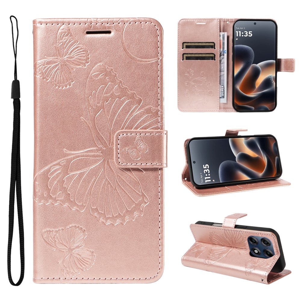 Big Butterfly knižkové púzdro na Motorola Edge 70 Pro 5G - ružovozlaté