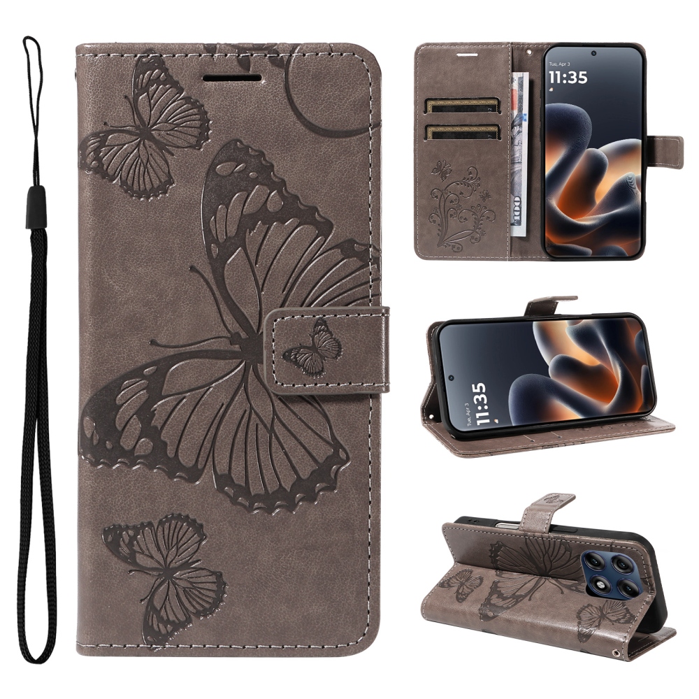 Big Butterfly knižkové púzdro na Motorola Edge 70 Pro 5G - šedé