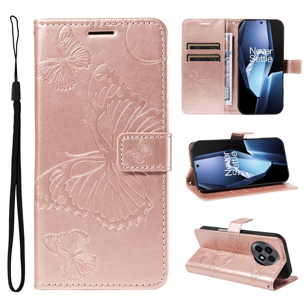Big Butterfly knižkové puzdro na OnePlus 13R 5G - ružovozlaté