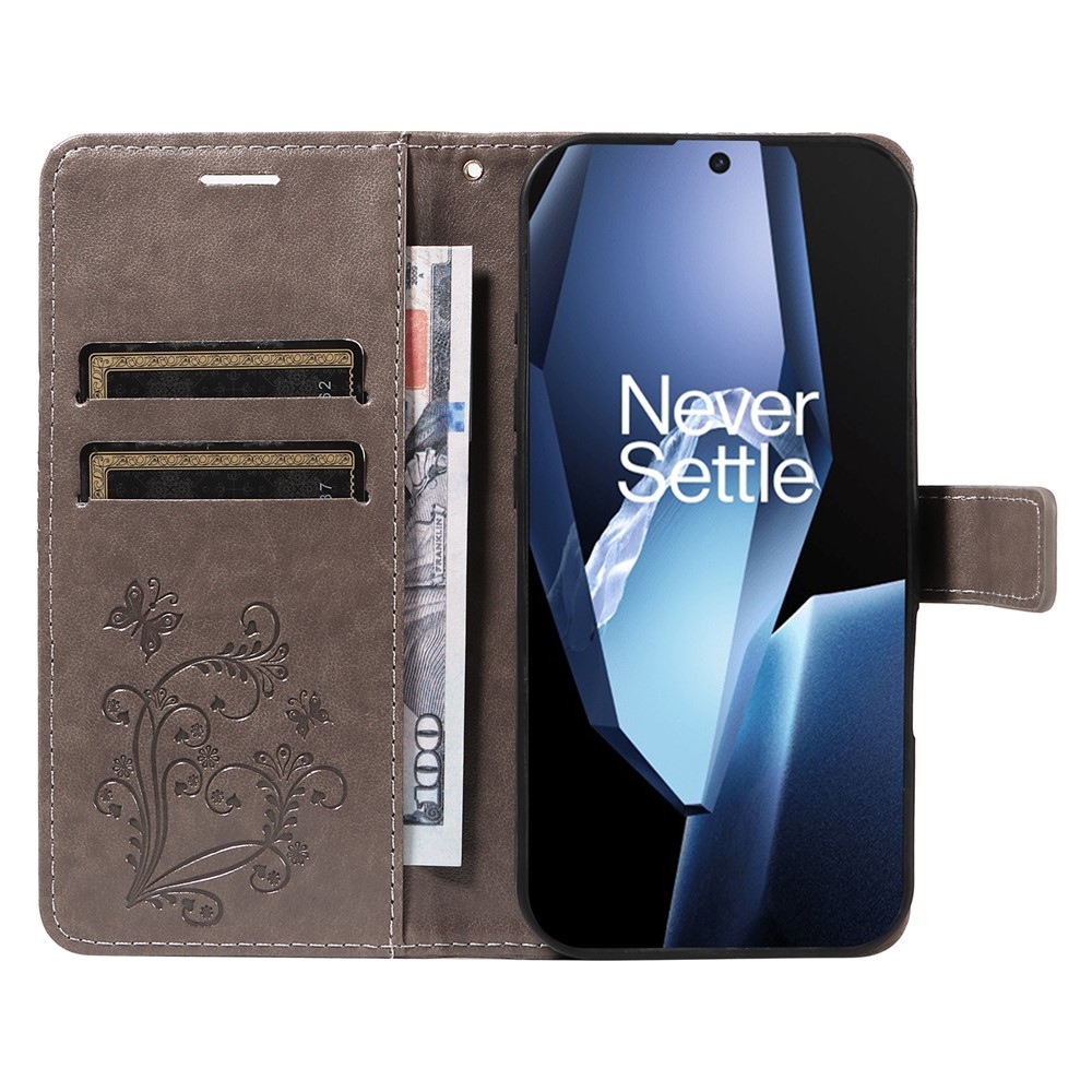 Big Butterfly knižkové puzdro na OnePlus 13R 5G - šedé