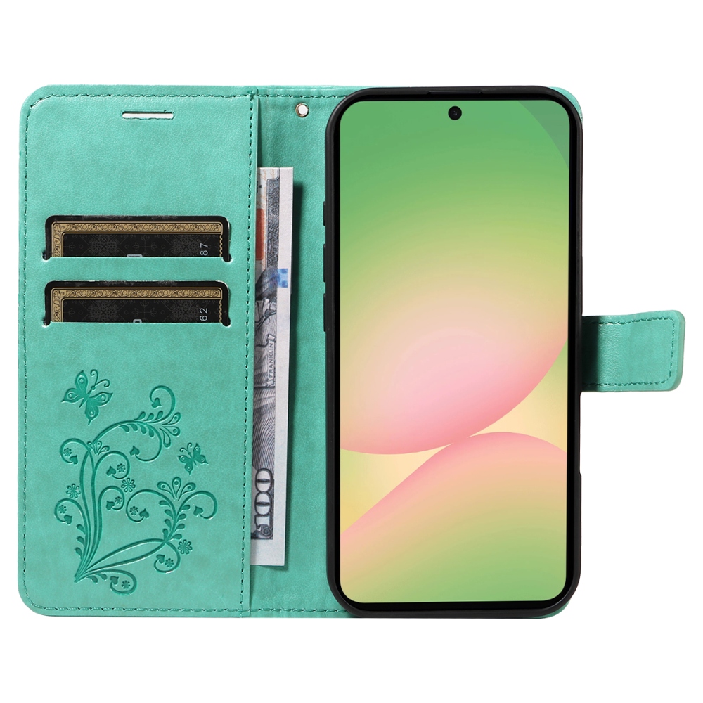 Big Butterfly knižkové púzdro na Samsung Galaxy A57 5G - modrozelené