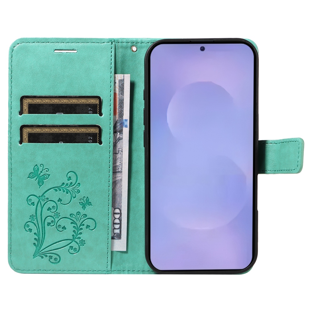 Big Butterfly knižkové púzdro na Samsung Galaxy S26+ - modrozelené